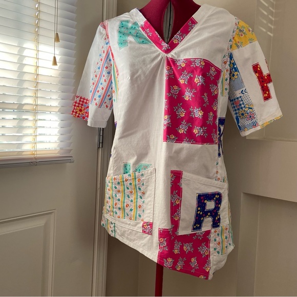 Handmade Tops - Handmade women v neck asymmetrical hemline cotton uniform top. Size 14.(M). Used